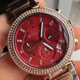  Shop Authentic Michael Kors Parker Chronograph Red Dial Rose Gold Steel Strap Watch For Women - MK6106 - Luxxuri