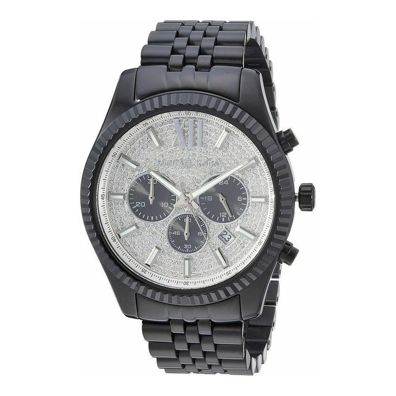  Shop Authentic Michael Kors Lexington Chronograph Crystals Silver Dial Black Steel Strap Watch for Men - MK8605 - Luxxuri