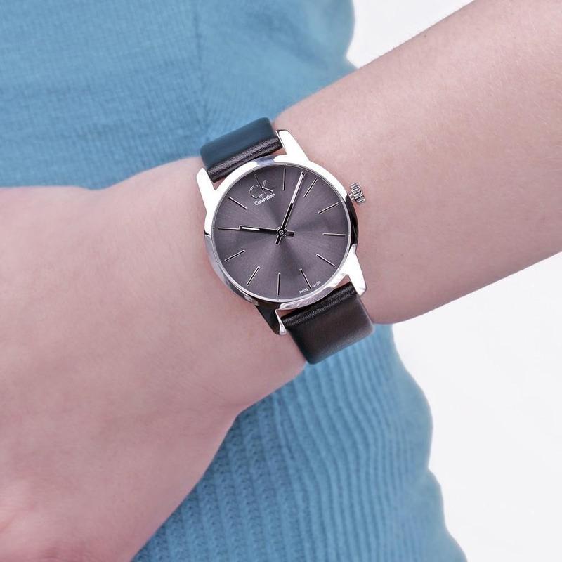  Shop Authentic Calvin Klein City Black Dial Black Leather Strap Watch For Women - K2G23107 - Luxxuri