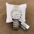  Shop Authentic Hugo Boss Aeroliner Chronograph White Dial Silver Steel Strap Watch for Men - 1513182 - Luxxuri
