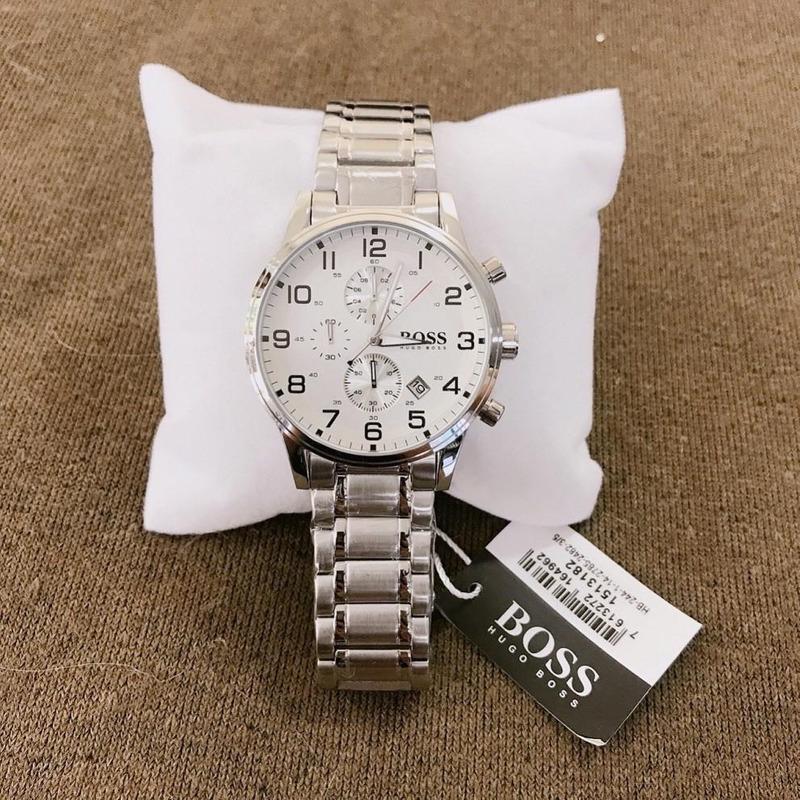  Shop Authentic Hugo Boss Aeroliner Chronograph White Dial Silver Steel Strap Watch for Men - 1513182 - Luxxuri