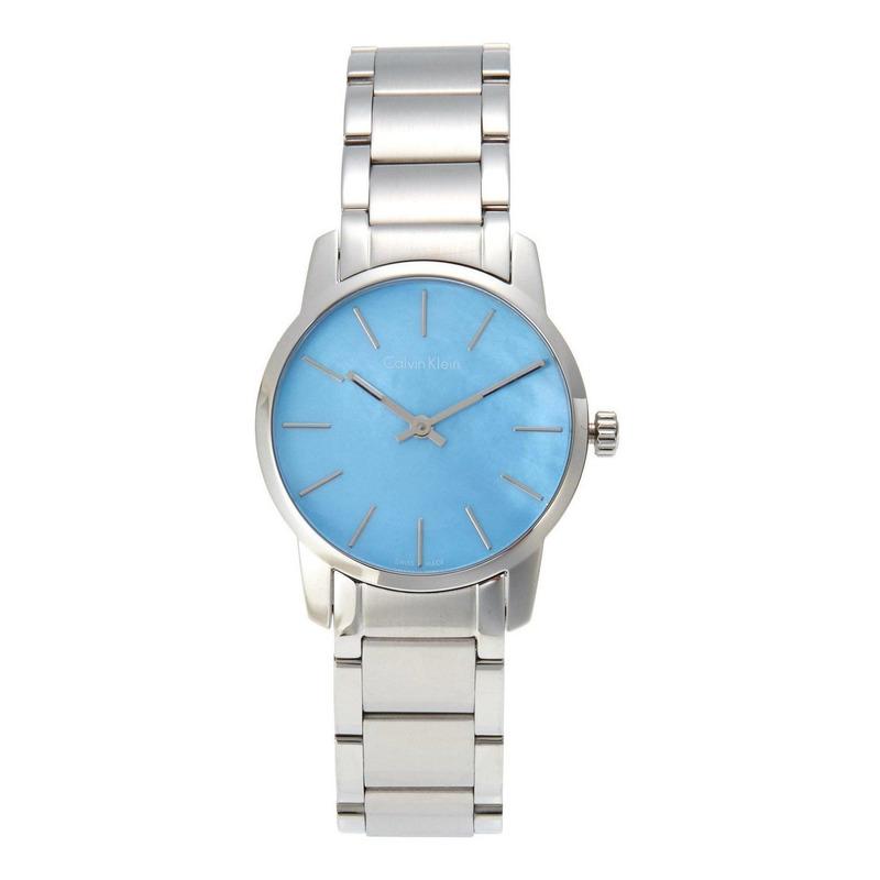  Shop Authentic Calvin Klein City Mother of Pearl Blue Dial Silver Steel Strap Watch for Women - K2G2314X - Luxxuri