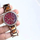 Shop Authentic Michael Kors Parker Chronograph Red Dial Rose Gold Steel Strap Watch For Women - MK6106 - Luxxuri