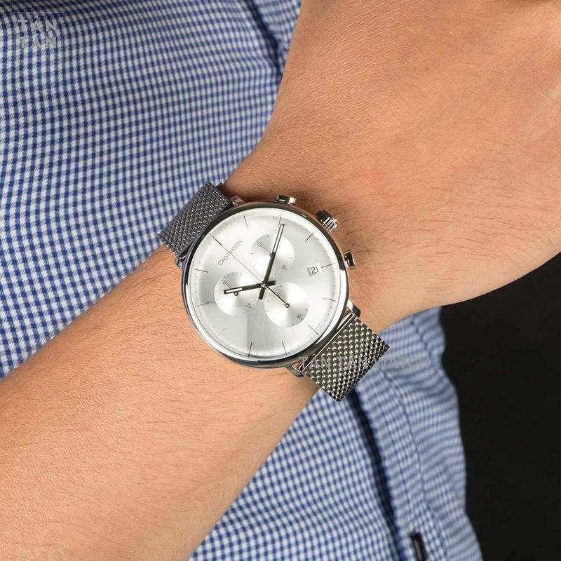  Shop Authentic Calvin Klein High Noon Silver Dial Silver Mesh Bracelet Watch for Men - K8M27126 - Luxxuri