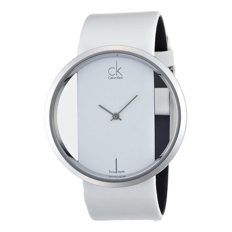  Shop Authentic Calvin Klein Glam Transparent Dial White Leather Strap Watch for Women - K9423101 - Luxxuri