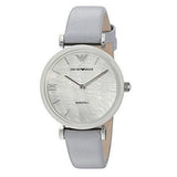  Shop Authentic Emporio Armani Gianni T-Bar Mother Of Pearl White Dial Grey Leather Strap Watch For Women - AR11039 - Luxxuri