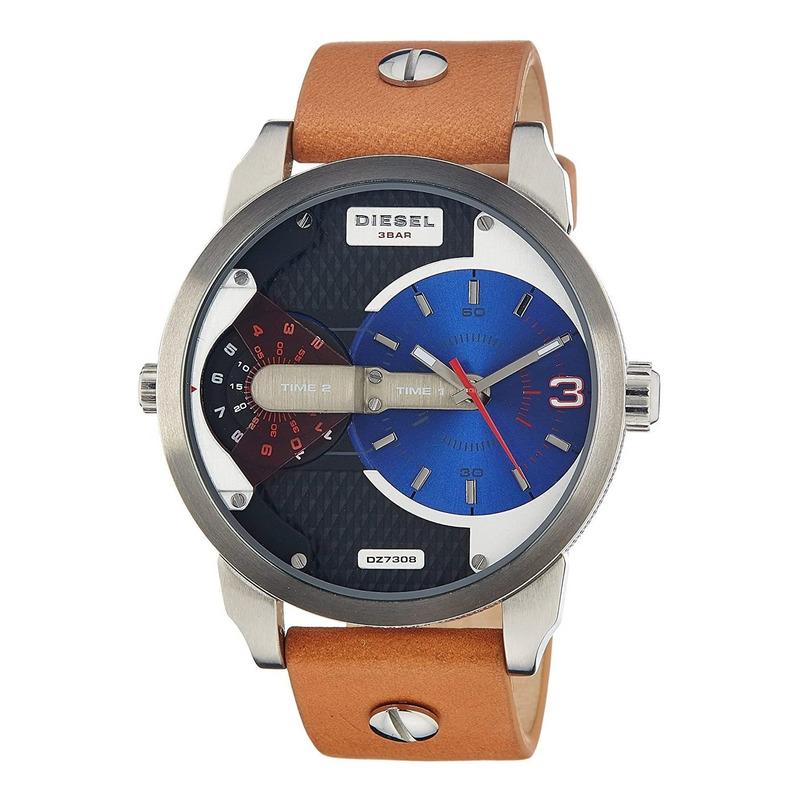 Diesel Mini Daddy Blue & Black Dial Brown Leather Strap Watch For Men - DZ7308