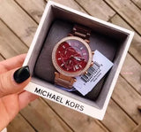  Shop Authentic Michael Kors Parker Chronograph Red Dial Rose Gold Steel Strap Watch For Women - MK6106 - Luxxuri