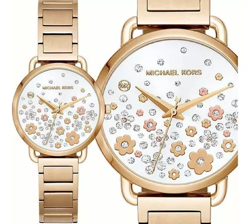 Michael Kors Portia Quartz White Dial Gold Steel Strap Watch for Women - MK3840