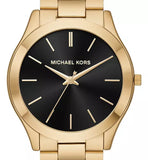 Shop Authentic Michael Kors Slim Runway Quartz Black Dial Gold Steel Strap Watch For Men - MK8621 - Luxxuri
