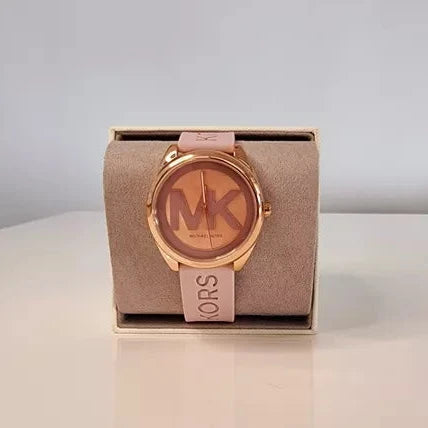  Shop Authentic Michael Kors Janelle Three Hand Rose Gold Dial Pink Rubber Strap Watch For Women - MK7139 - Luxxuri