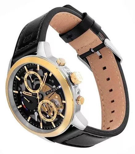  Shop Authentic Tommy Hilfiger Henry Chronograph Black Dial Black Leather Strap Watch For Men - 1710474 - Luxxuri