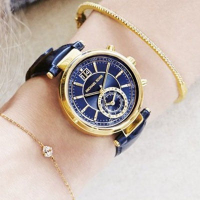 Michael Kors Sawyer Blue Dial Blue Leather Strap Watch for Women - MK2425