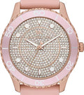 Michael Kors Runway Three Hand Crystal Pave Dial Pink Rubber Strap Watch For Women - MK6854