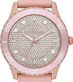  Shop Authentic Michael Kors Runway Three Hand Crystal Pave Dial Pink Rubber Strap Watch For Women - MK6854 - Luxxuri