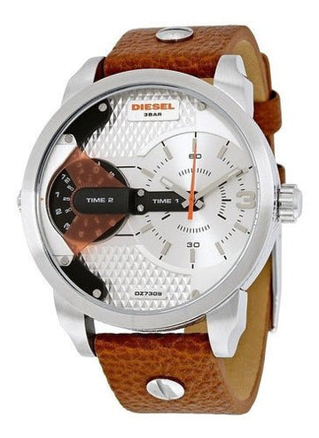  Shop Authentic Diesel Mini Daddy Silver Dial Brown Leather Strap Watch For Men - DZ7309 - Luxxuri
