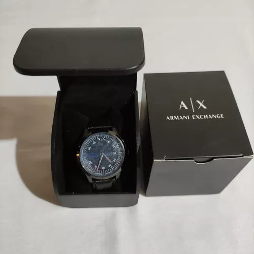  Shop Authentic Armani Exchange Hampton Quartz Blue Dial Black Leather Strap Watch for Men - AX2411 - Luxxuri