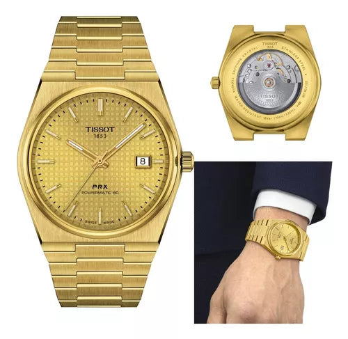  Shop Authentic Tissot PRX Powermatic 80 Gold Dial Gold Steel Strap Watch for Men - T137.407.33.021.00 - Luxxuri