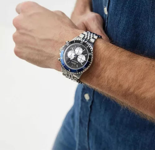  Shop Authentic Michael Kors Bayville Chronograph Black Dial Silver Steel Strap Watch For Men - MK8749 - Luxxuri