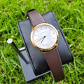  Shop Authentic Calvin Klein Minimal White Dial Brown Leather Strap Watch for Women - K3M226G6 - Luxxuri