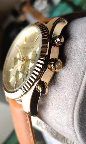  Shop Authentic Michael Kors Lexington Chronograph Gold Dial Brown Leather Strap Watch For Men - MK8447 - Luxxuri