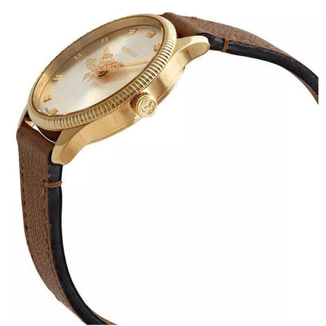  Shop Authentic Gucci G Timeless Quartz Silver Dial Brown Leather Strap Watch For Women - YA1265022 - Luxxuri