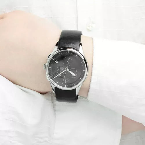  Shop Authentic Calvin Klein Masculine Chronograph Black Dial Black Leather Strap Watch for Men - K2H27102 - Luxxuri