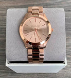  Shop Authentic Michael Kors Mini Slim Runway Chronograph Quartz Rose Gold Dial Rose Gold Steel Strap Watch For Women - MK3205 - Luxxuri