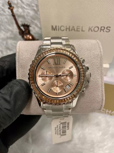  Shop Authentic Michael Kors Everest Chronograph Gold Dial Silver Steel Strap Watch For Women - MK5870 - Luxxuri