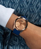  Shop Authentic Guess Cubed Analog Rose Gold Dial Blue Leather Strap Watch For Women - GW0665L2 - Luxxuri