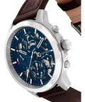  Shop Authentic Tommy Hilfiger Henry Chronograph Blue Dial Brown Leather Strap Watch For Men -1710476 - Luxxuri
