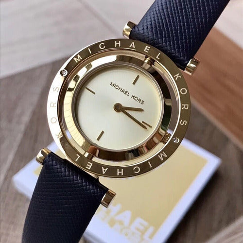  Shop Authentic Michael Kors Averi Gold Dial Navy Blue Leather Strap Watch for Women - MK2526 - Luxxuri