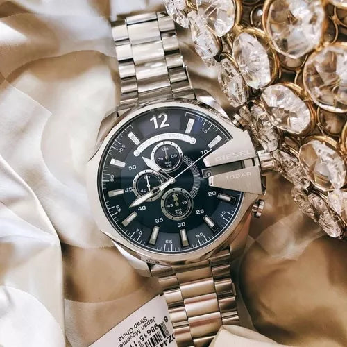  Shop Authentic Diesel Mega Chief Chronograph Blue Dial Silver Steel Strap Watch For Men - DZ4417 - Luxxuri