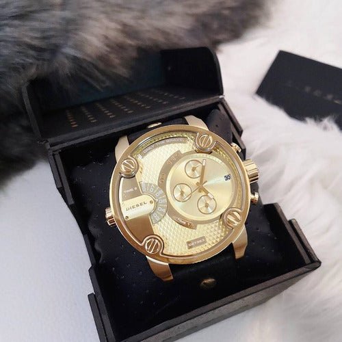  Shop Authentic Diesel Mr Daddy Gold Dial Black Leather Strap Watch For Men - DZ7363 - Luxxuri