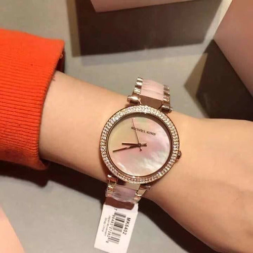 Michael Kors Parker Mother of Pearl Pink Dial Two Tone Steel Strap Watch for Women - MK6402