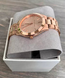  Shop Authentic Michael Kors Mini Slim Runway Chronograph Quartz Rose Gold Dial Rose Gold Steel Strap Watch For Women - MK3205 - Luxxuri