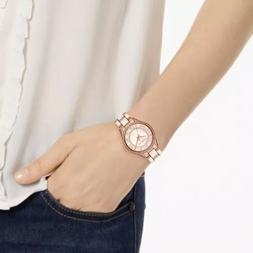  Shop Authentic Michael Kors Lauryn Mother of Pearl Dial Rose Gold Dial Rose Gold Steel Strap Watch For Women - MK4491 - Luxxuri