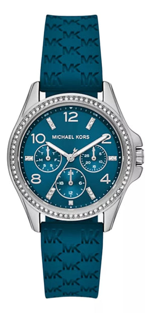  Shop Authentic Michael Kors Mini Pilot Pave Blue Dial Blue Silicone Strap Watch for Women - MKO1004 - Luxxuri
