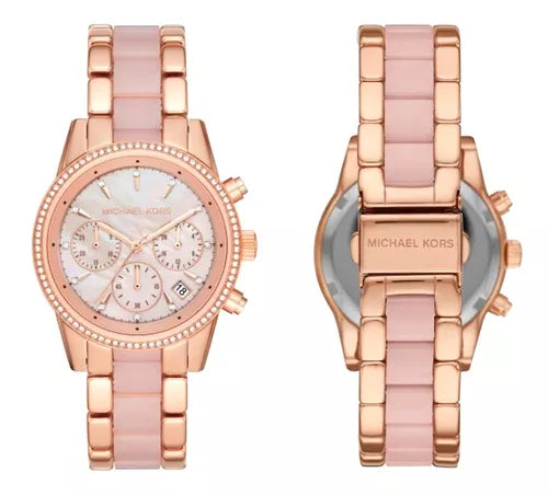  Shop Authentic Michael Kors Ritz Chronograph Mother of Pearl White Dial Two Tone Steel Strap Watch For Women - MK6769 - Luxxuri