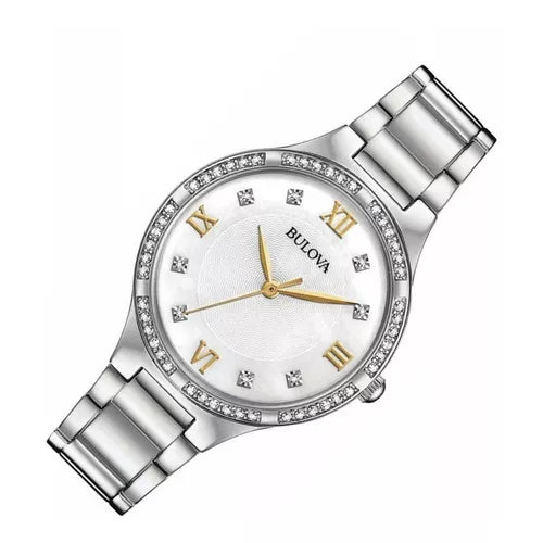  Shop Authentic Bulova Crystal Collection Mother of Pearl Dial Silver Steel Strap Watch for Women - 96L263 - Luxxuri