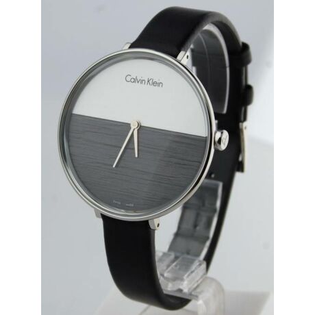 Shop Authentic Calvin Klein Rise White Grey Dial Black Leather Strap Watch for Women - K7A231C3 - Luxxuri