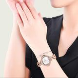  Shop Authentic Swarovski Crystal Flower Silver Dial Rose Gold Steel Strap Watch for Women - 5547626 - Luxxuri