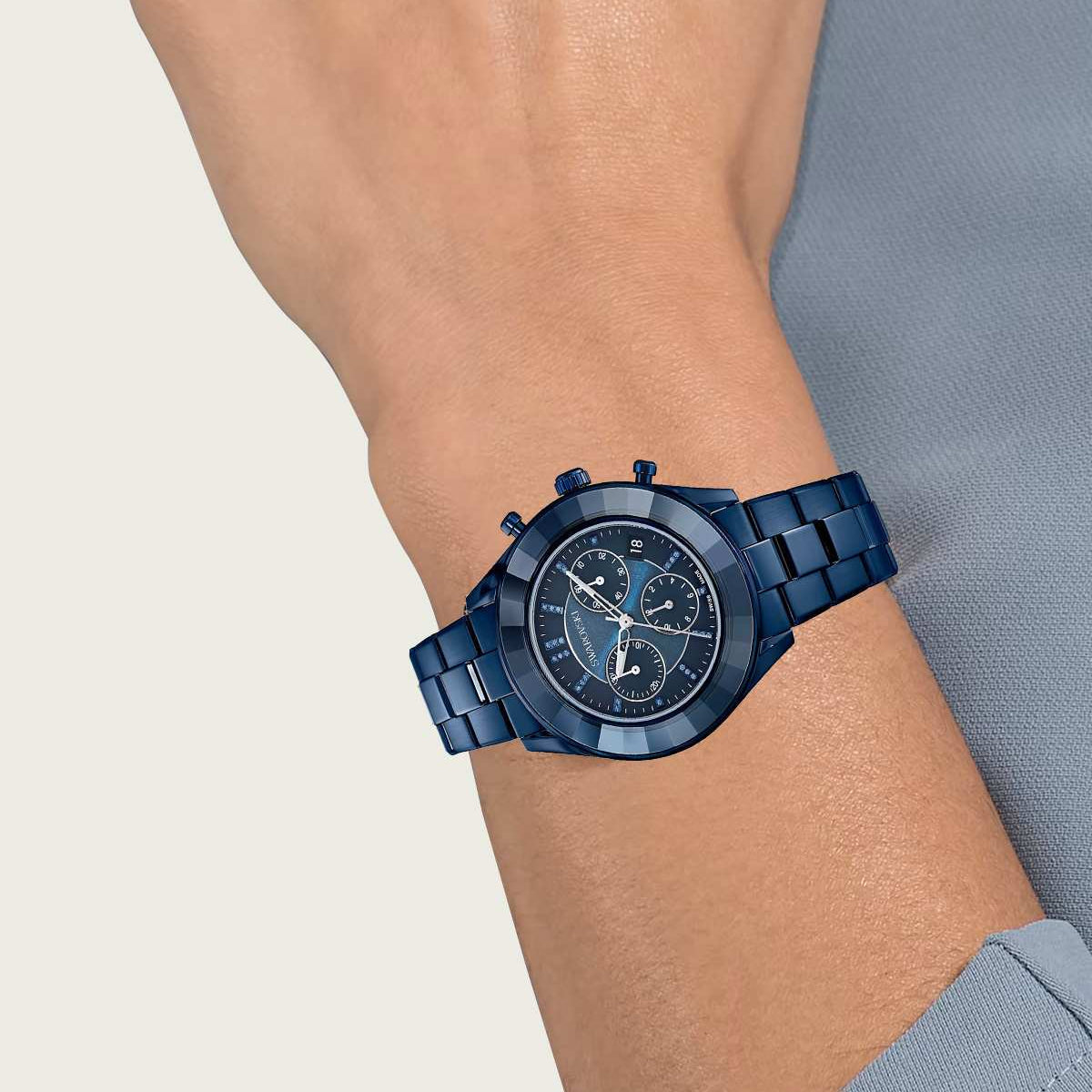Swarovski Octea Lux Sport Chronograph Blue Dial Blue Steel Strap Watch for Women - 5610475