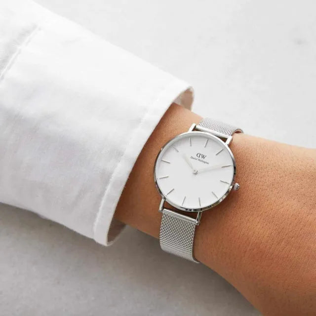 Shop Authentic Daniel Wellington Petite Sterling White Dial Silver Mesh Bracelet Watch For Women - DW00100164 - Luxxuri