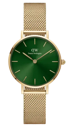  Shop Authentic Daniel Wellington Petite Emerald Green Dial Gold Mesh Strap Watch For Women - DW00100479 - Luxxuri