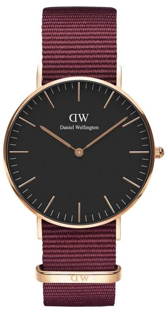  Shop Authentic Daniel Wellington Classic Roselyn Black Dial Maroon Nylon Strap Watch For Women - DW00100273 - Luxxuri