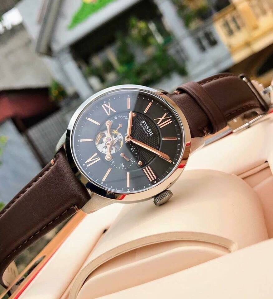  Shop Authentic Fossil Townsman Automatic Black Dial Brown Leather Strap Watch for Men - ME3061 - Luxxuri
