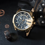  Shop Authentic Diesel Mega Chief Gold & Black Dial Black Leather Strap Watch For Men - DZ4344 - Luxxuri