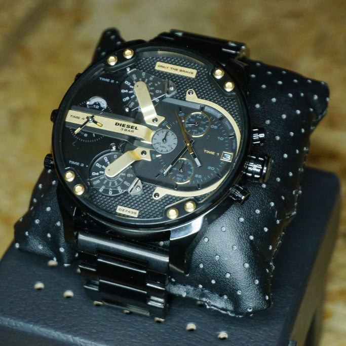 Diesel Mr. Daddy 2.0 Black Dial Black Steel Strap Watch For Men - DZ7435