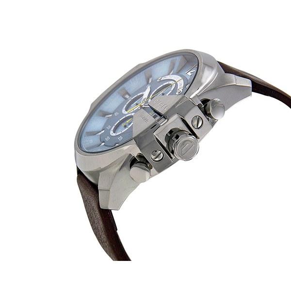 Diesel Mega Chief Light Blue Dial Brown Leather Strap Watch For Men - DZ4281